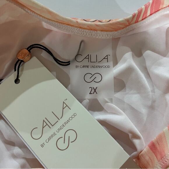 Calia Coral Orange Print Short Sleeve Quarter Zip Rashguard Size 2X - Picture 5 of 8